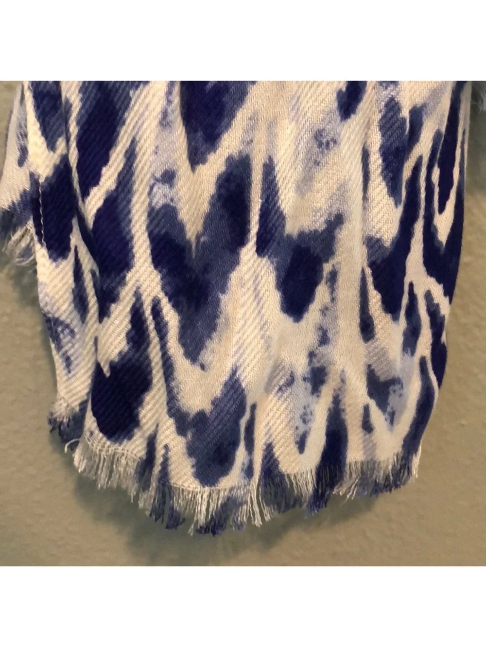 White & Blue Lightweight Scarf Wrap with Fringe